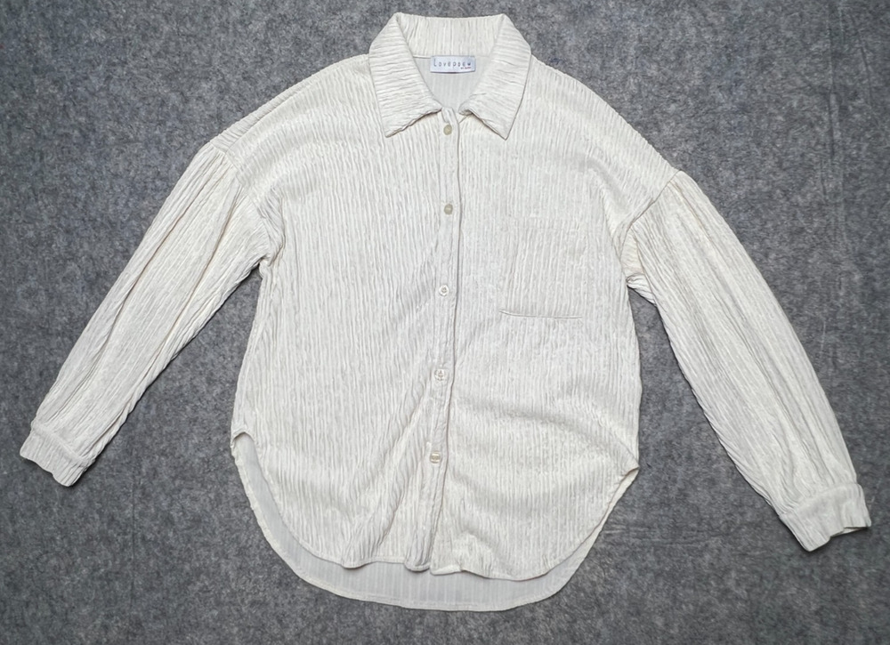 Love Poem By Block Women's Beige Solid Crinkle Button Down Shirt Size Small